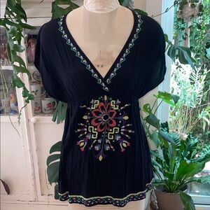 Forever 21 Black Blouse with Colorful Embroidery